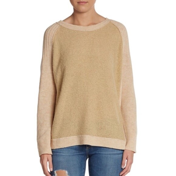 Free People Tabbard Pullover Long Sleeve Wool Knit Sweater Tan Cream Size XS - Picture 1 of 14
